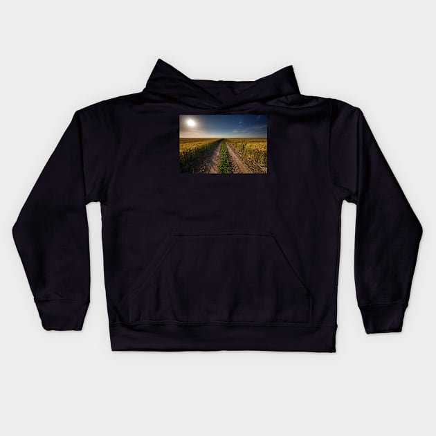 Rural road through wheat field Kids Hoodie by naturalis